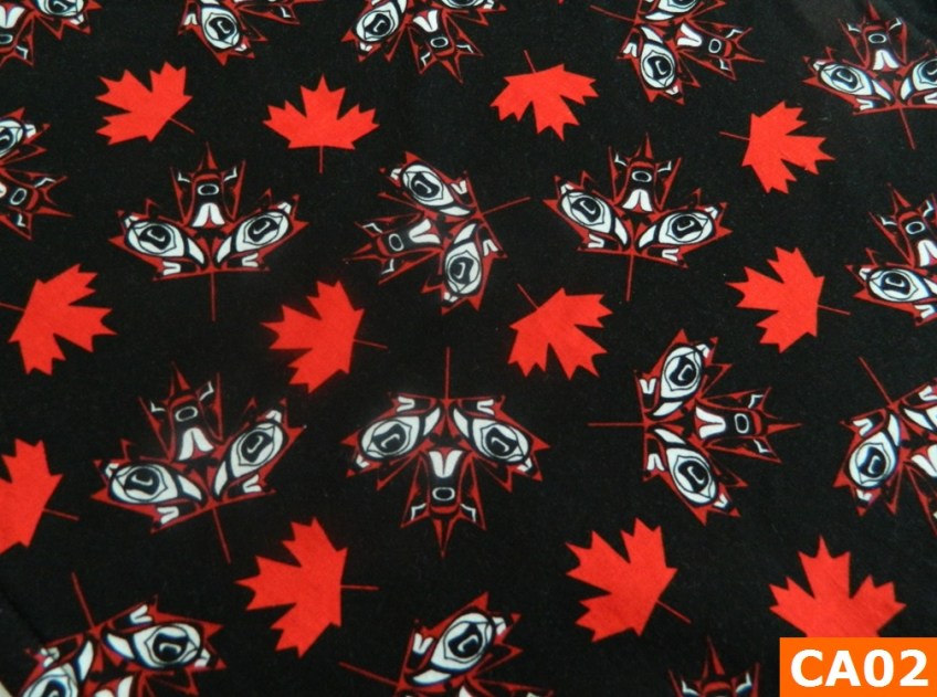 Warm Fleece Lined Winter Bandana With Canadian Maple Leaves On Black