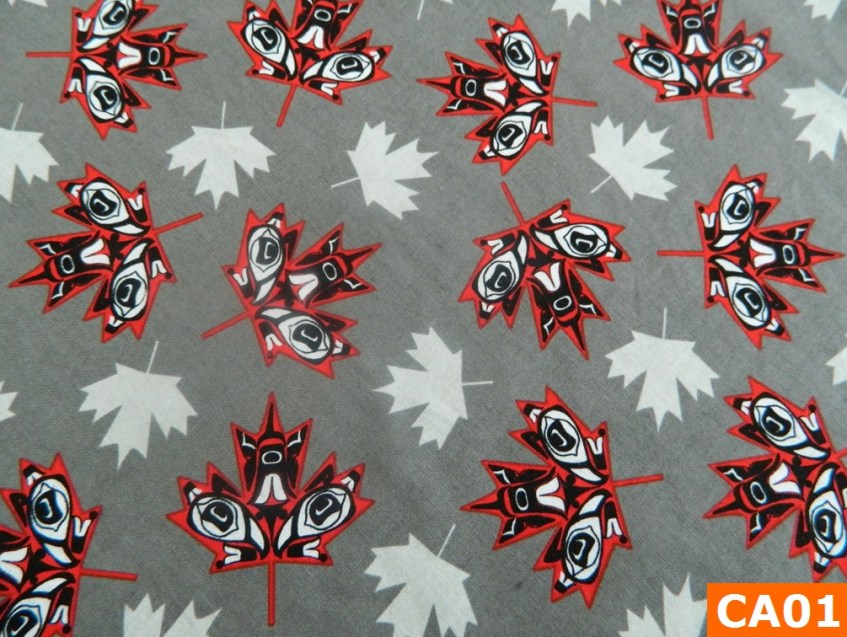 Warm Fleece Lined Winter Bandana With Canadian Maple Leaves On Grey