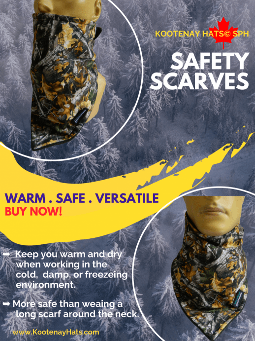 Canadian Made Fleece Lined Safety Scarves keep you warm and safe when working in the cold damp or freezing environment