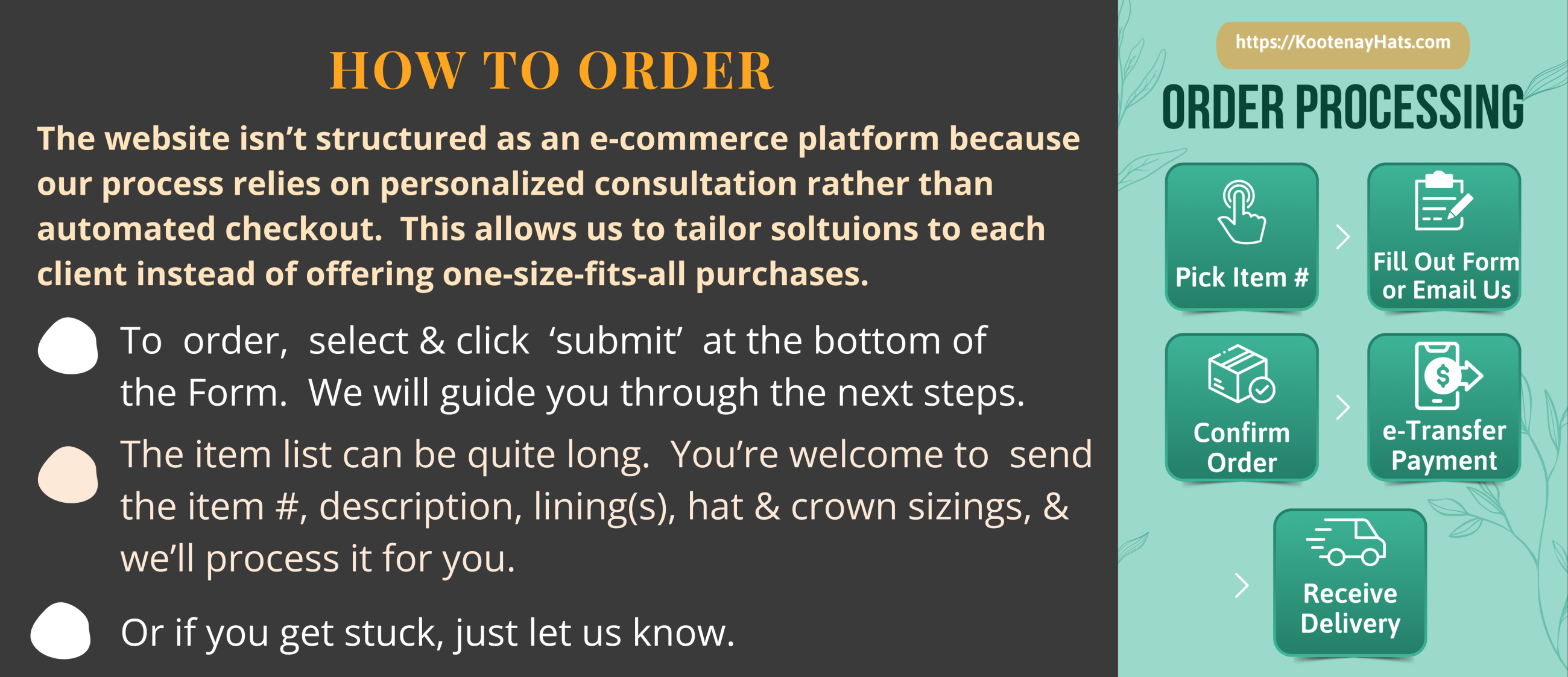 How to Order Your New Welding Hats and Order Processing www.KootenayHats.com